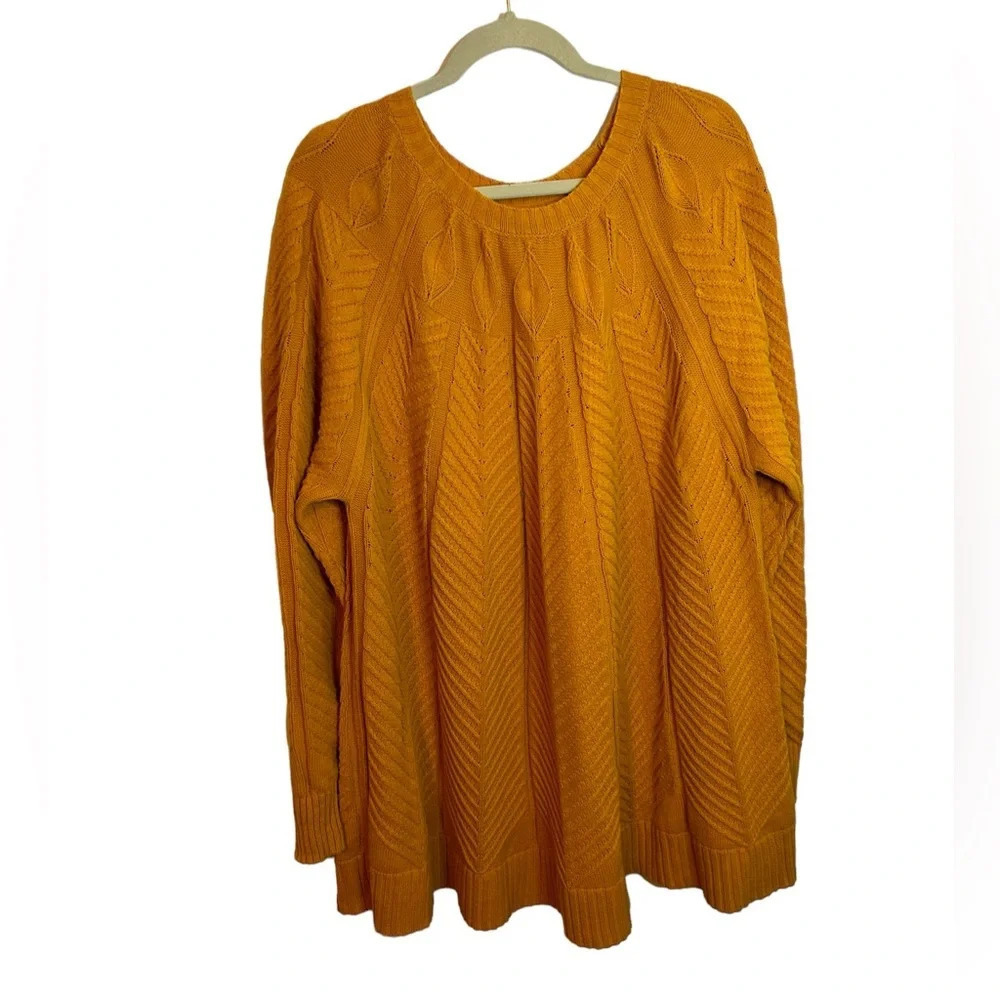JASON WU MUSTARD ORANGE PLUS CABLE KNIT SWEATER